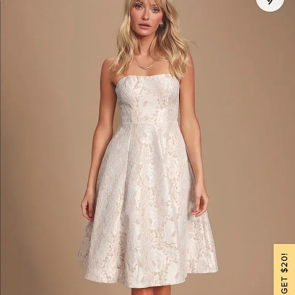 Lulus Give It A Twirl White Lace Strapless Dress - Picture 1 of 8
